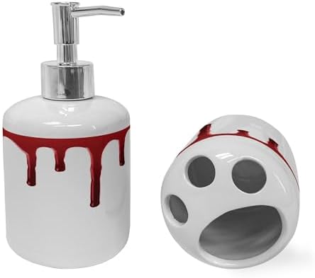 Ambesonne Horror Soap Toothbrush Holder Set 2 Pcs Red White