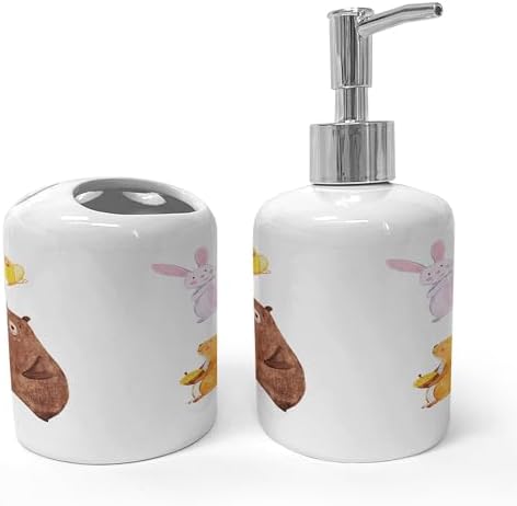 Ambesonne Animals Soap Dispenser Toothbrush Holder Set Ceramic 2 Pcs