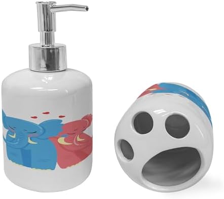 Ambesonne Love Soap Toothbrush Holder Set 2 Pcs Bicolour Ceramic Valentine Design