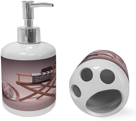 Ambesonne Dark Mauve Ceramic Soap Dispenser Toothbrush Holder Set