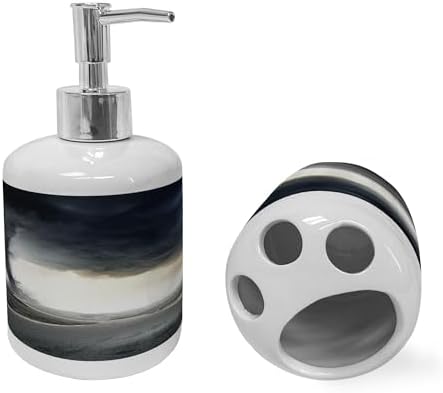 Ambesonne Nature Soap Dispenser Toothbrush Holder Set 2 Pcs Grey