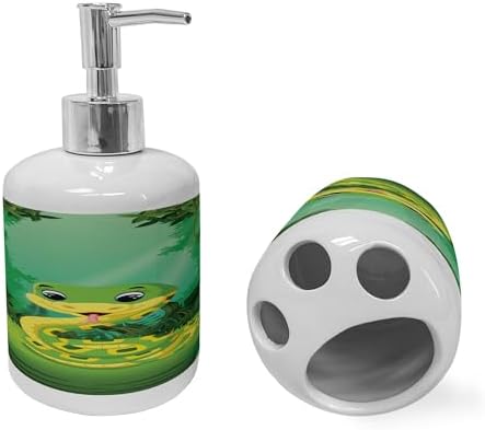Ambesonne Moss Green Soap Dispenser Toothbrush Holder Set
