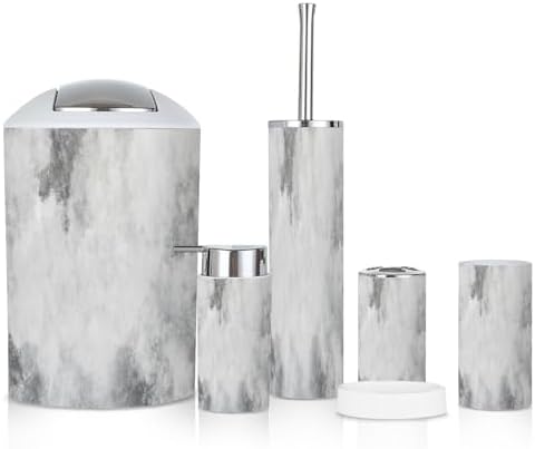 6 Piece Bathroom Accessories Set White Concrete Texture