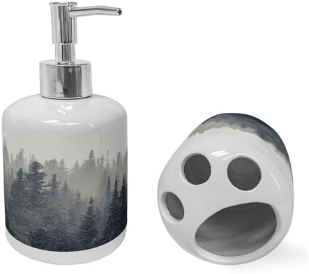 Ambesonne Dark Slate Blue Bathroom Set with Pine Trees Scene