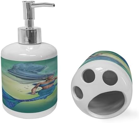 Ambesonne Underwater Soap Dispenser Toothbrush Holder Set