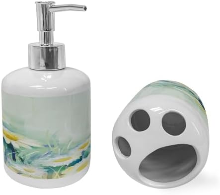 Ambesonne Flower Soap Toothbrush Holder Set Ceramic Pale Blue White