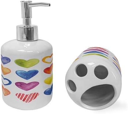 Ambesonne Grunge Soap Toothbrush Holder Set 2 Pcs Rainbow Heart Valentine Design