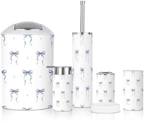 6 Piece Bathroom Accessories Set Soft Blue Boho Design