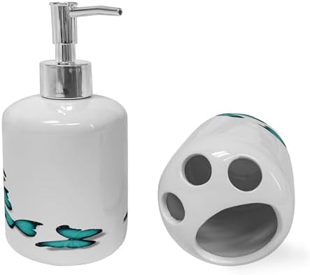 Ambesonne Turquoise Soap Dispenser Toothbrush Holder Set 2 Pcs Black Turquoise