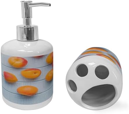Ambesonne Fruit Soap Dispenser Toothbrush Holder Set