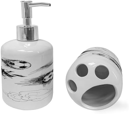 Ambesonne Soccer Soap Dispenser Toothbrush Holder Set