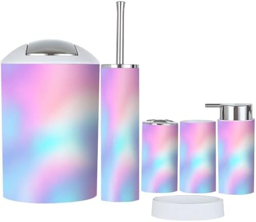 Boho Pastel Iridescent Rainbow Trash Can Set