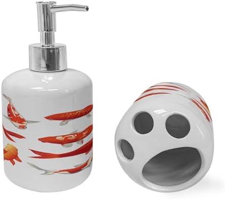 Ambesonne Koi Fish Soap Dispenser Toothbrush Holder Set 1