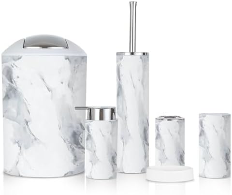 6 Piece Grey Marble Bathroom Accessories Set