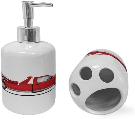 Ambesonne Emergency Repair Service Soap Dispenser Toothbrush Holder Set