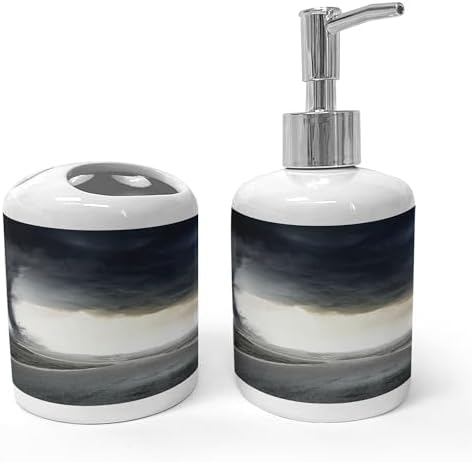 Ambesonne Nature Soap Dispenser Toothbrush Holder Set 2 Pcs Grey
