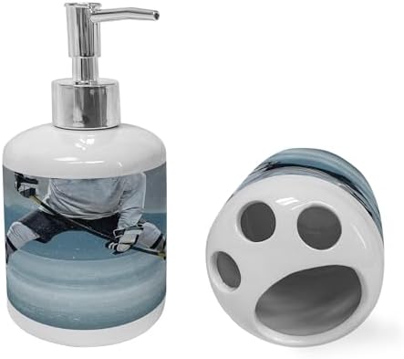 Ambesonne Sports Soap Dispenser and Toothbrush Holder Set
