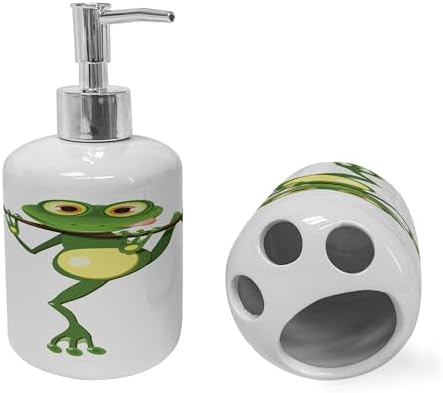 Ambesonne Little Frog Soap Toothbrush Holder Set 2 Pcs Green White Yellow