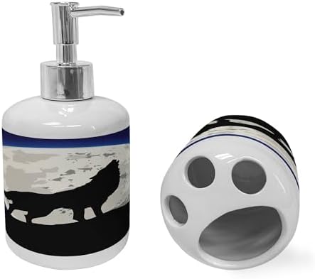 Ambesonne Wolf Soap Dispenser Toothbrush Holder Set