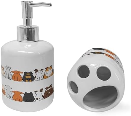 Ambesonne Ceramic Soap Toothbrush Holder Set 2 Pcs Yellow Brown