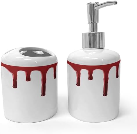 Ambesonne Horror Soap Toothbrush Holder Set 2 Pcs Red White