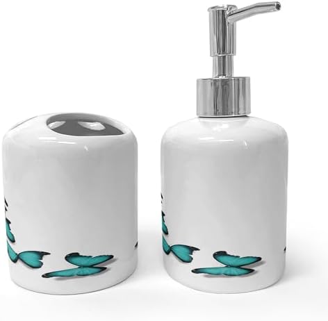 Ambesonne Turquoise Soap Dispenser Toothbrush Holder Set 2 Pcs Black Turquoise