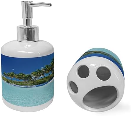 Ambesonne Ocean Soap Dispenser Toothbrush Holder Set