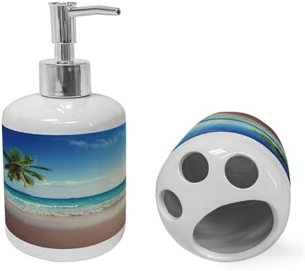 Ambesonne Seashore Soap Toothbrush Holder Set 2 Pcs Ceramic