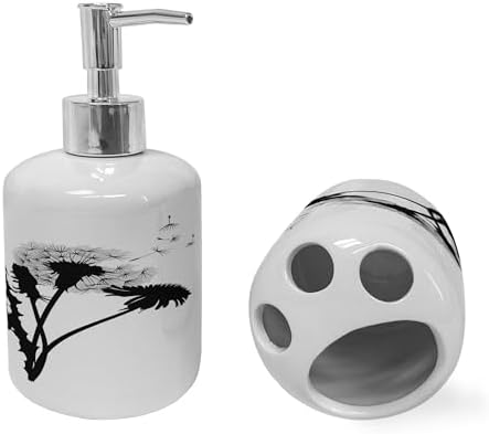 Ambesonne Flower Soap Dispenser and Toothbrush Holder Set 2 Pcs