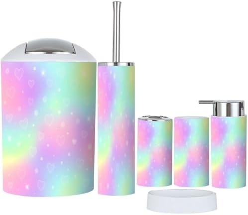 Boho Rainbow Holographic Bathroom Accessory Set 6 Piece