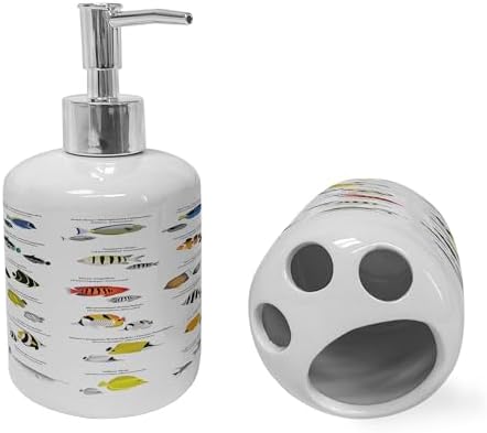 Ambesonne Ocean Fish Soap Dispenser Toothbrush Holder Set 1