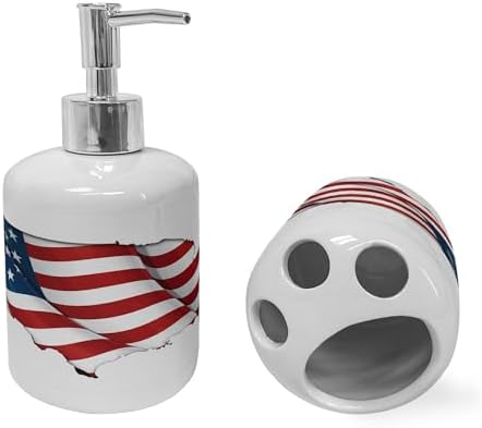 Ambesonne World Map Soap Dispenser Toothbrush Holder Set
