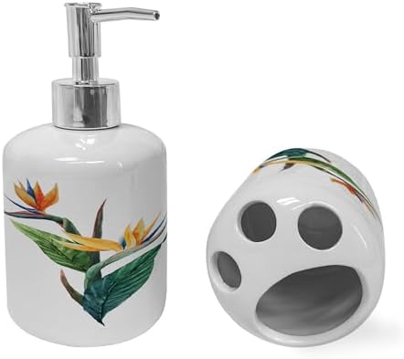 Ambesonne Tropical Soap Toothbrush Holder Set Ceramic