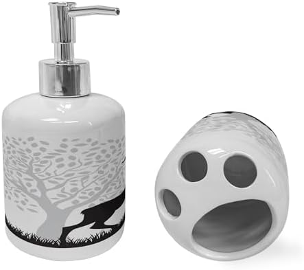 Ambesonne Deer Hunting Soap Dispenser Toothbrush Holder Set 1