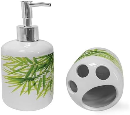 Ambesonne Asian Themed Soap Dispenser Toothbrush Holder Set