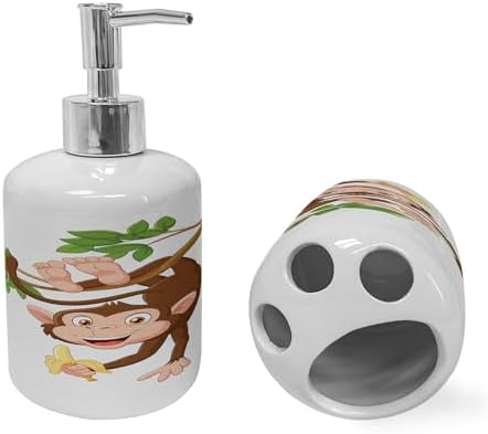 Ambesonne Cartoon Soap Dispenser and Toothbrush Holder Set 1