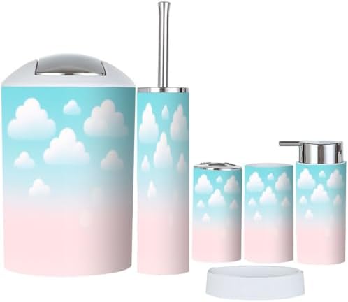 Boho Cloud Trash Can Toothbrush Holder Set