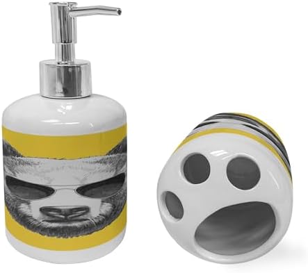 Ambesonne Ceramic Soap Toothbrush Holder Set 2 Pcs Bear Design