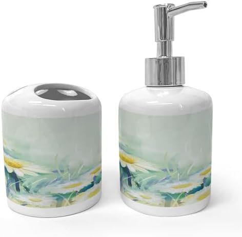 Ambesonne Flower Soap Toothbrush Holder Set Ceramic Pale Blue White