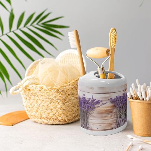 Ambesonne Ceramic Soap Toothbrush Holder Set 2 Pcs Blue Violet and Warm Taupe