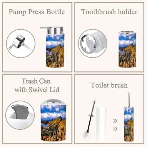 6 Piece Boho Bathroom Accessories Set with Scottish Highlands Design