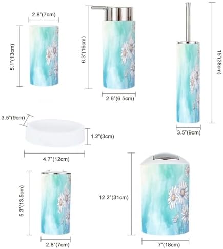 Boho White Daisies Bathroom Accessory Set 6 Piece 1