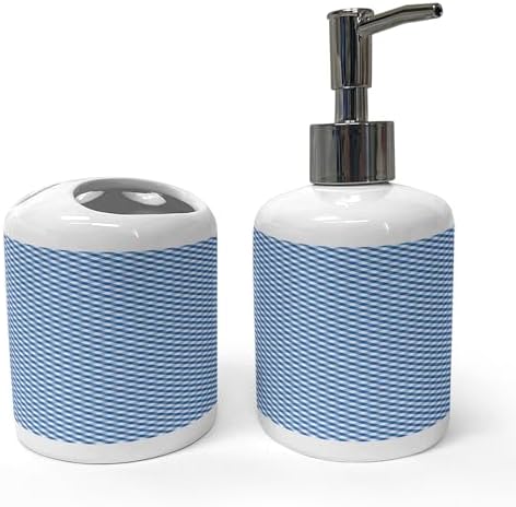 Ambesonne Ceramic Soap Toothbrush Set Night Blue White Checkered Design