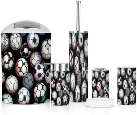 6 Piece Boho Bathroom Accessories Set with Soccer Ball Design