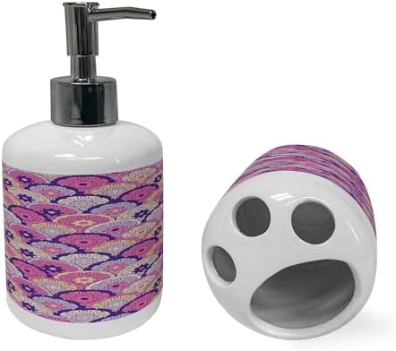 Ambesonne Bohemian Soap Toothbrush Holder Set 2 Pcs Ceramic Quartz Peach and Pink
