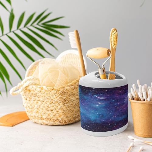 Ambesonne Galaxy Soap Toothbrush Holder Set Ceramic Navy Purple