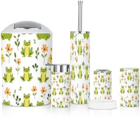 6 Piece Cute Frogs Bathroom Accessories Set