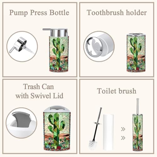 6 Piece Vibrant Stained Glass Bathroom Accessories Set
