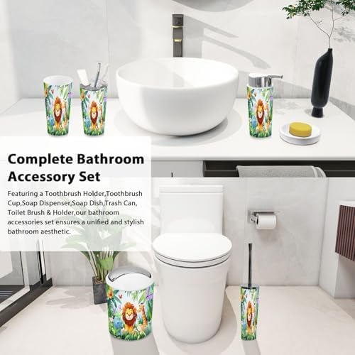 Bathroom Accessory Set 6 Piece for Kids Jungle Animals