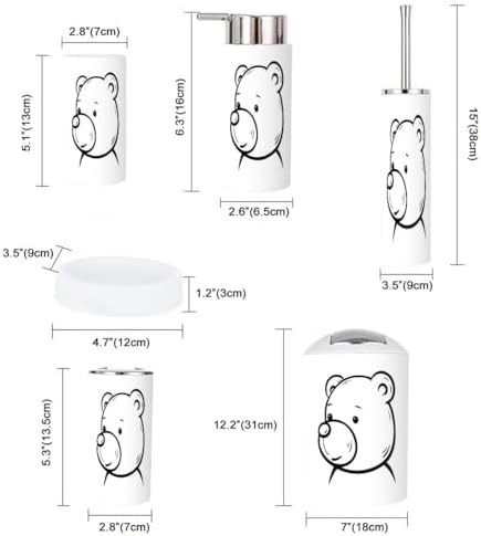 Bathroom Accessories Set 6 Pcs Teddy Bear Decor 1